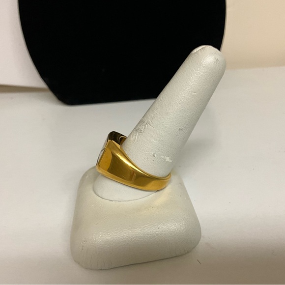 Avon 18K Hard Gold Electroplated Tigers Eye Sparkly Stone Signet Ring Vintage - Picture 6 of 16